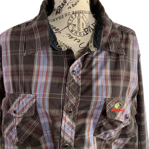 Mossy Oak camo hunting cowboy plaid snap button down shirt men’s 2X - Picture 2 of 11